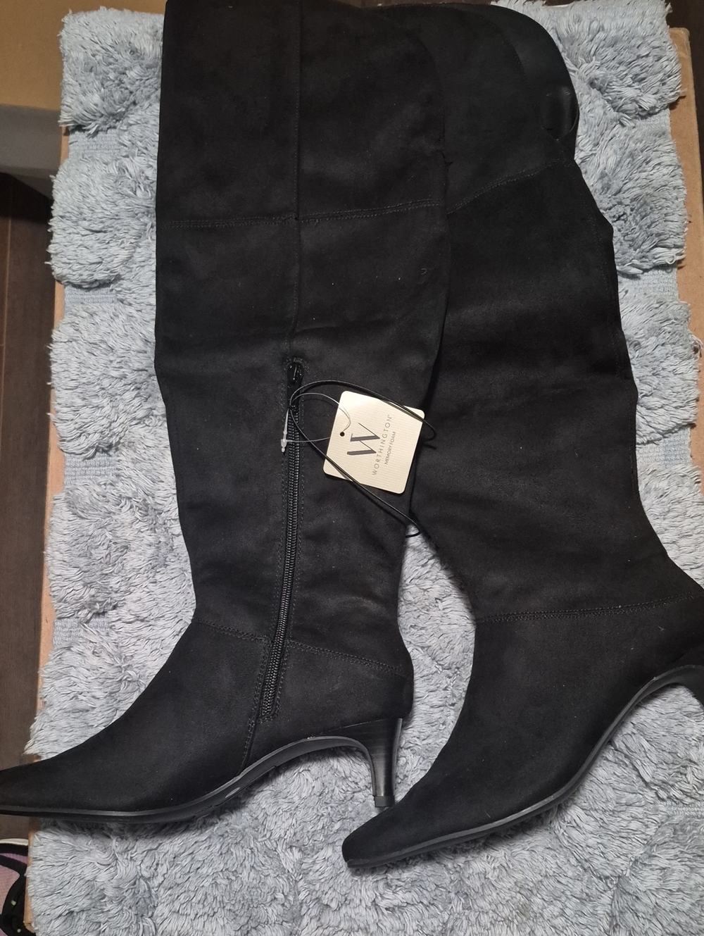 Worthington Black Over-the-Knee Faux Suede Boots with Kitten Heel